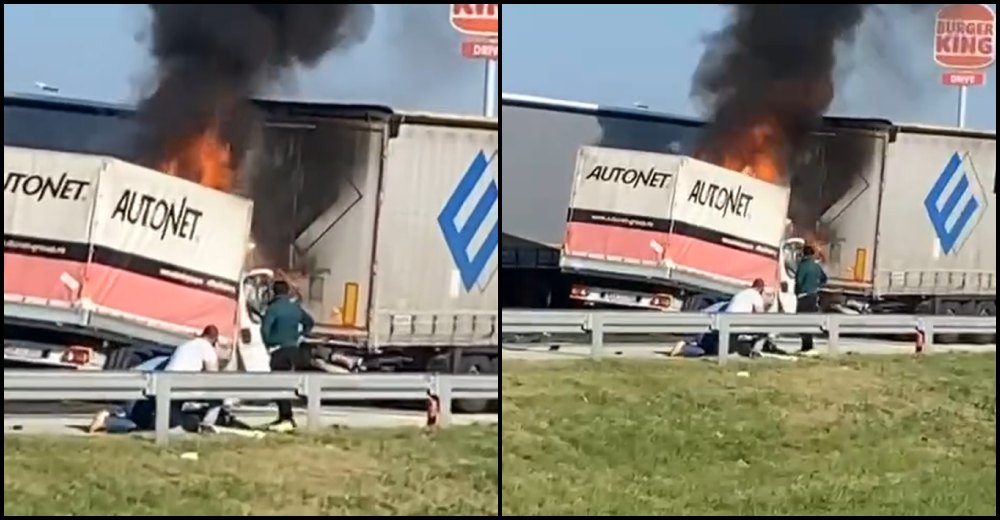 VIDEO. Accident teribil! Șofer în stop cardiorespirator, duba de Satu Mare în flăcări