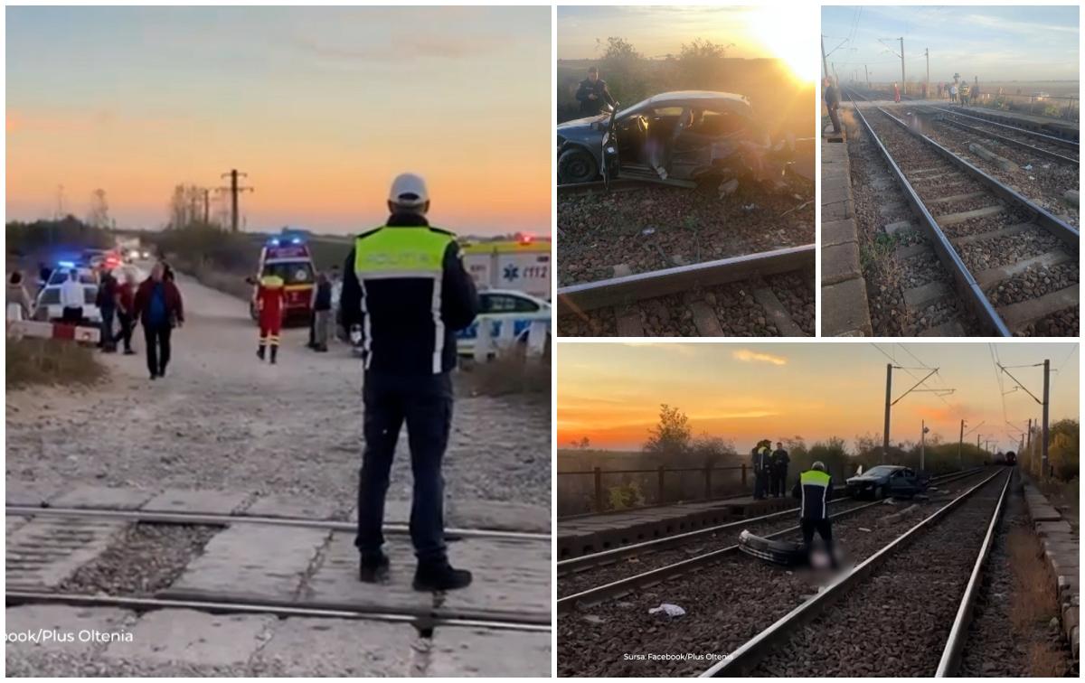 FOTO. Un tânăr şi-a condus soţia însărcinată spre moarte, a forţat trecerea de cale ferată. Mașină spulberată de tren