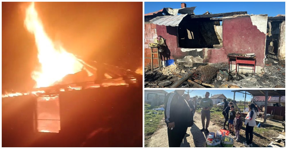 FOTO/VIDEO. O familie cu 5 copii din Ardud a rămas fără casă, distrusă de un incendiu