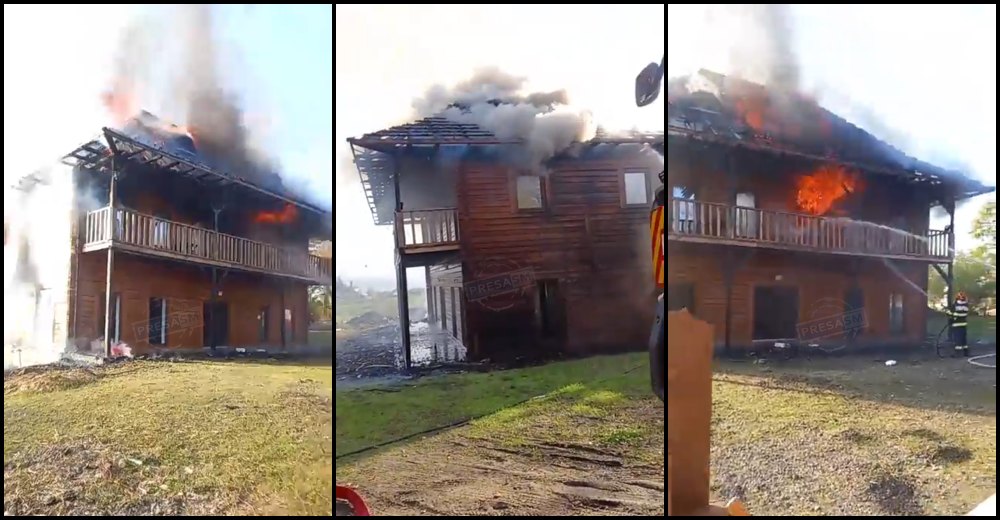 VIDEO. Vila europarlamentarului sătmărean Gheorghe Cârciu, distrusă de flăcări. Incendiu de amploare la Bixad