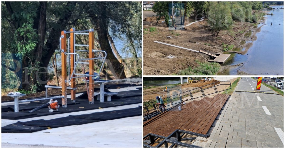 FOTO/VIDEO. Avansează lucrările pe malul Someșului. Zona de fitness, teatrul de vară și sala de expoziții prind contur