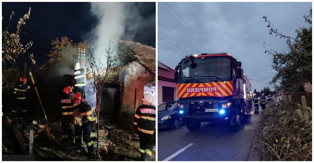 FOTO. Incendiu la o casă din județul Satu Mare. Flăcările amenințau întreaga gospodărie