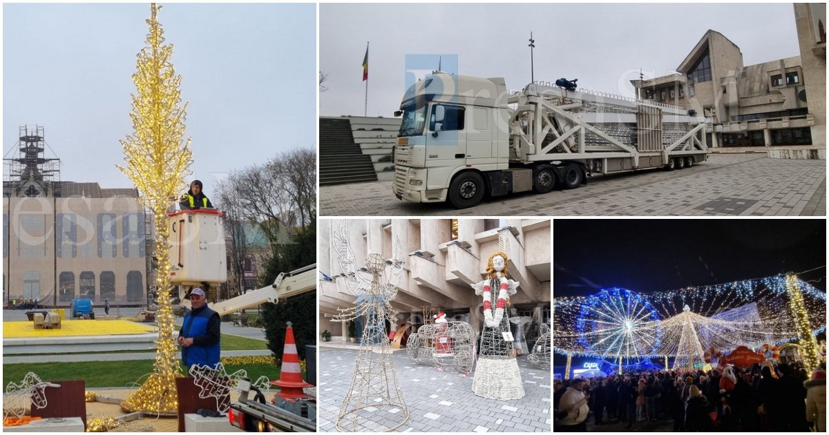 FOTOGALERIE. Roata panoramică a sosit în Piața 25 Octombrie. Noi decorațiuni în Parcul Central
