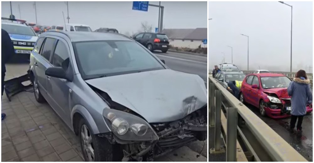 VIDEO. Accident în lanț, cu 16 mașini avariate, în vestul țării