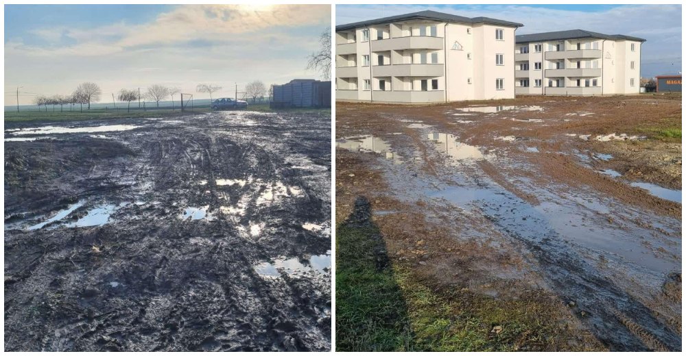 FOTO. ”HORROR la Carei”. Blocuri noi ANL în noroi, fără gaz și curent. Așa s-au predat zecilor de familii
