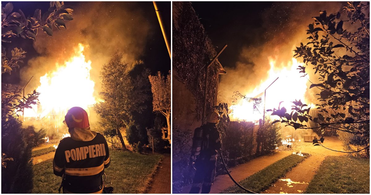 FOTO/VIDEO. Incendiu în municipiul Satu Mare. O anexă a luat foc. Flăcările amenințau casa de locuit și gospodăria învecinată