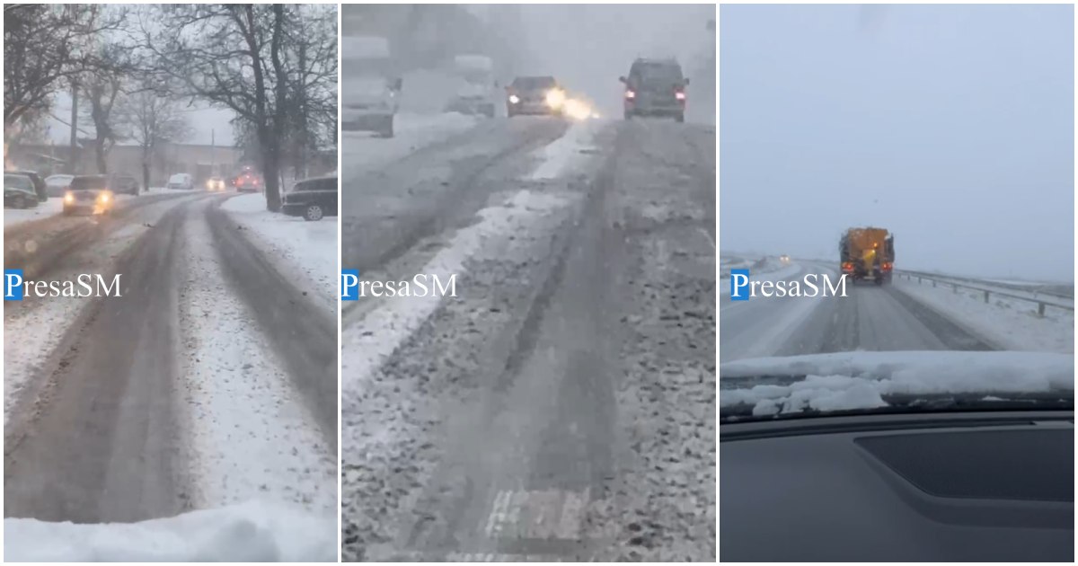 FOTO/VIDEO. Ninsori abundente la Satu Mare. Drumuri pline cu zăpadă, șoferi nemulțumiți