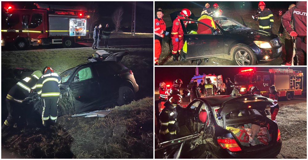 FOTO. Două victime la Urgență. Cum s-a produs accidentul grav de la Odoreu. O mașină în șanț, victimă încarcerată