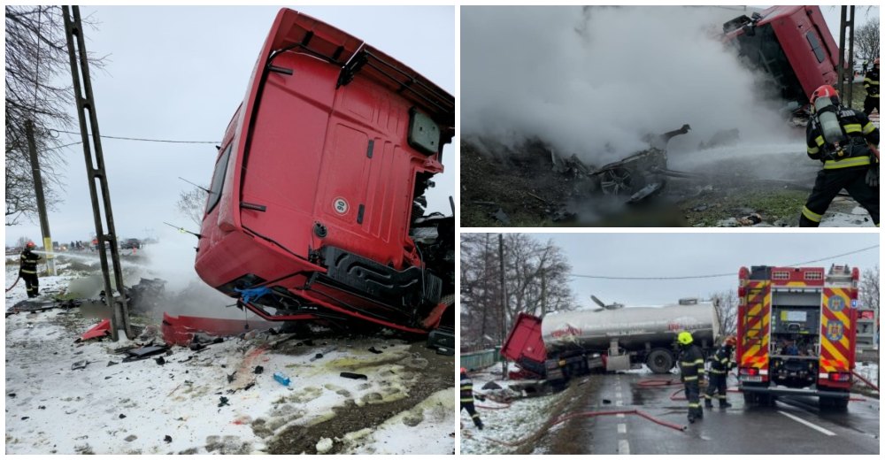 FOTO/VIDEO. Tragedie de Crăciun. O familie a murit: soț, soție și fiică. Mașina a luat foc după impact