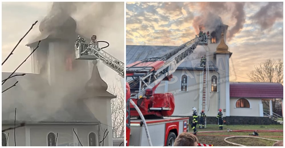 VIDEO. Incendiu violent la o biserică veche de sute de ani, din județul vecin