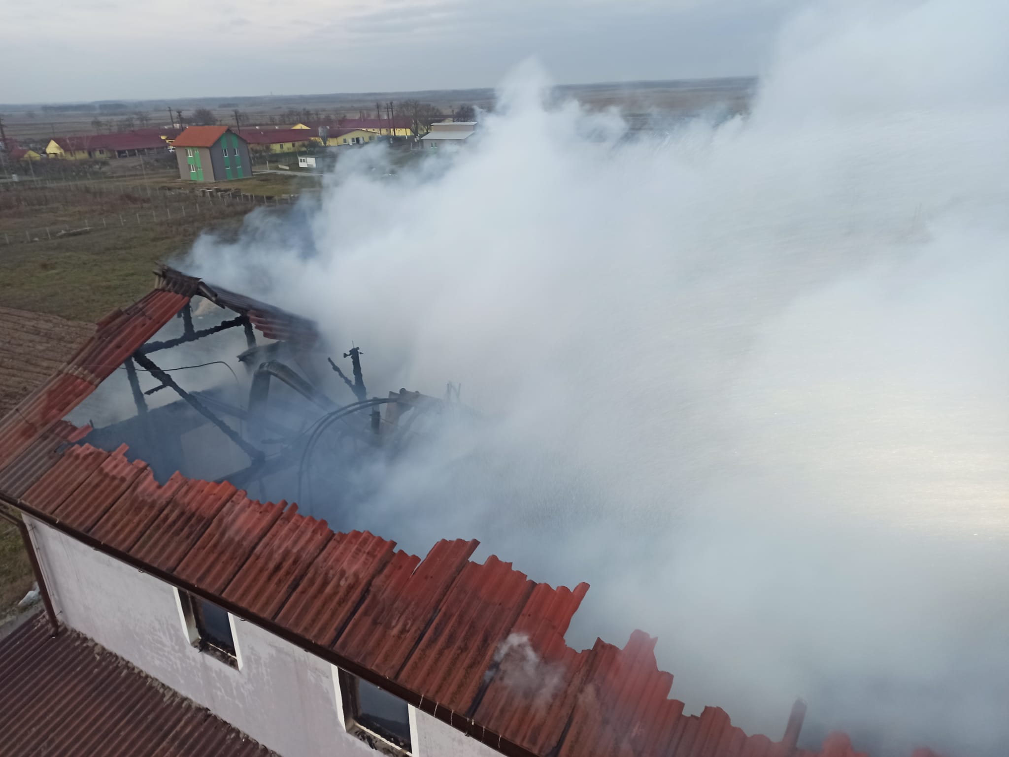 FOTO. Incendiu la o moară de cereale din județul Satu Mare. Intervin pompierii