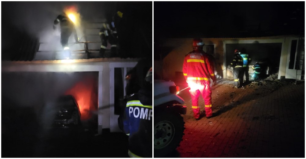 FOTO. Alertă în cea mai bogată comună din județ. Mașină și imobil distruse într-un incendiu