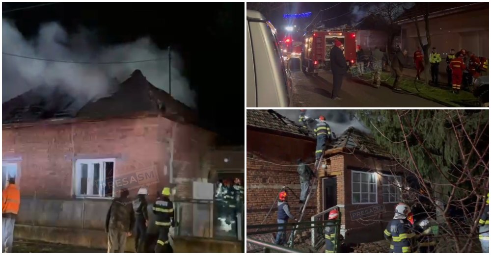VIDEO. Incendiu la o casă, mobilizare de forțe a pompierilor din Satu Mare