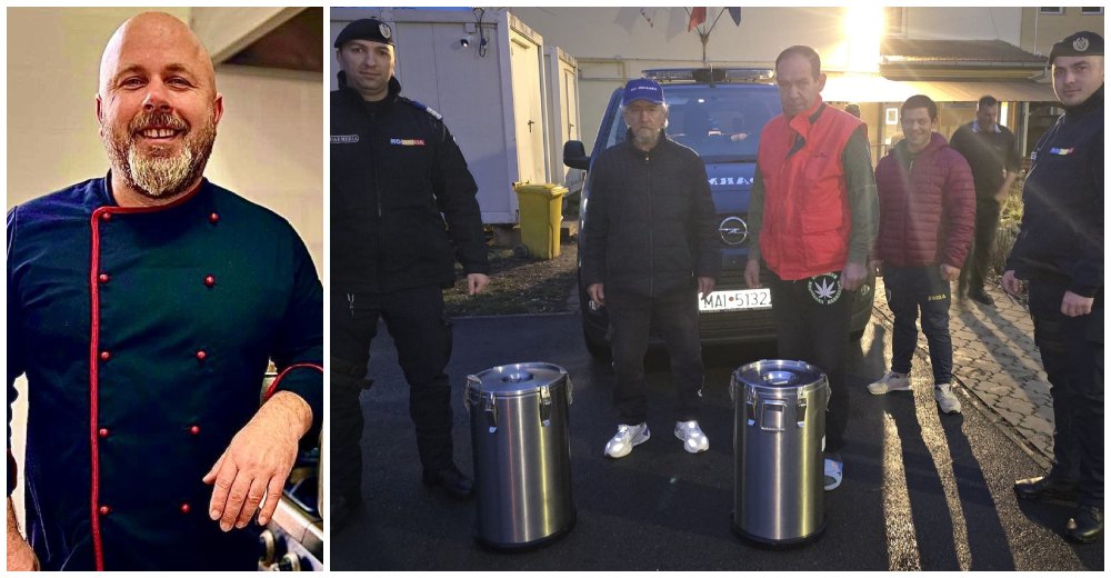 FOTO. Un jandarm din Satu Mare a donat alimente și a pregătit mâncare caldă pentru zeci de sărmani