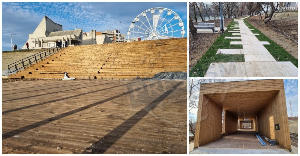 FOTO/VIDEO. Malurile Someșului, un mic RAI în Satu Mare. Lucrări aproape finalizate: teatru de vară/loc de joacă sau sală de expoziție