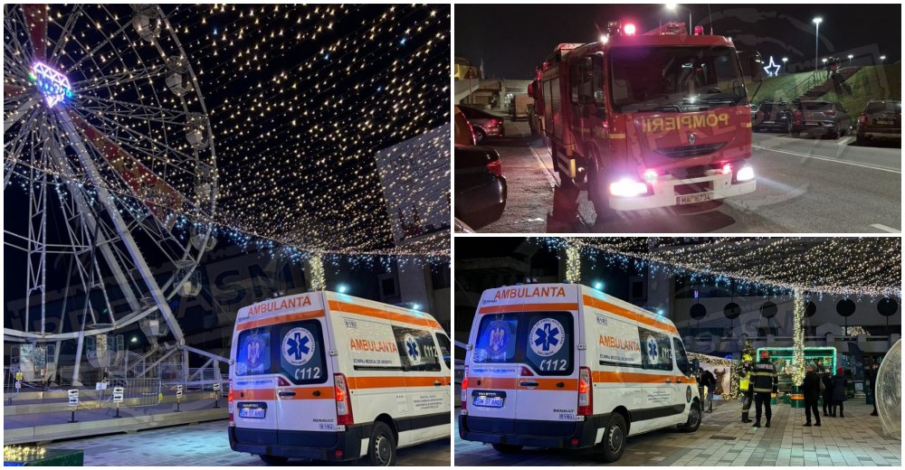 FOTO/VIDEO. S-a blocat roata panoramică. Mobilizare a Pompierilor și Ambulanța în Satu Mare