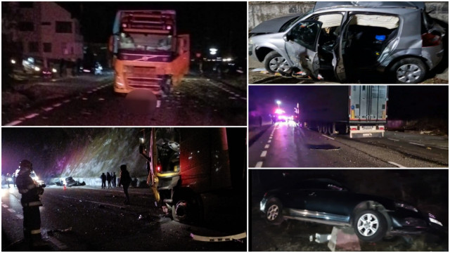 FOTO. Accident cumplit în țară. S-a oprit să dea prioritate TIR-ului, un șofer băut i-a proiectat mașina direct în camion