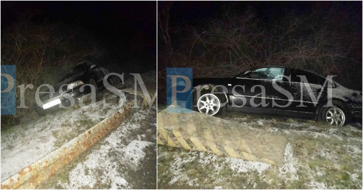 FOTO. Un șofer beat s-a oprit aseară cu mașina în șanț, pe DN19A, în județul Satu Mare