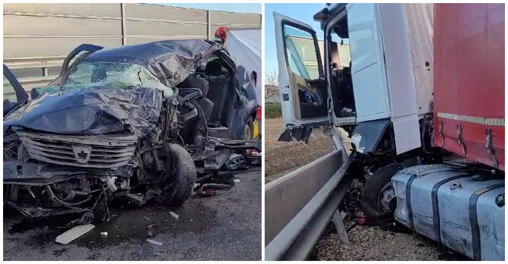 VIDEO. Accident dramatic. Un bărbat a murit după o coliziune între o mașină și un TIR în județul vecin