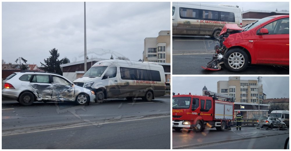 VIDEO. Accident în lanț pe Podul Decebal. Coliziune frontală mașină cu microbuz cu pasageri