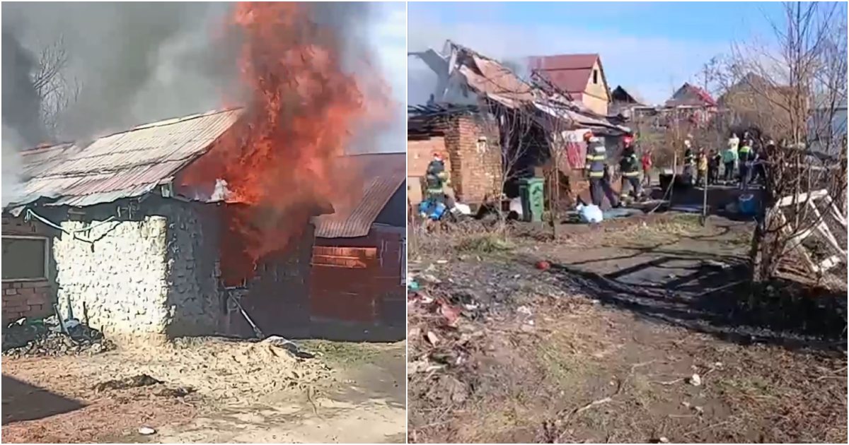 VIDEO. Incendiu și scandal în Tășnad. Arde o casă, Pompierii și Poliția la fața locului