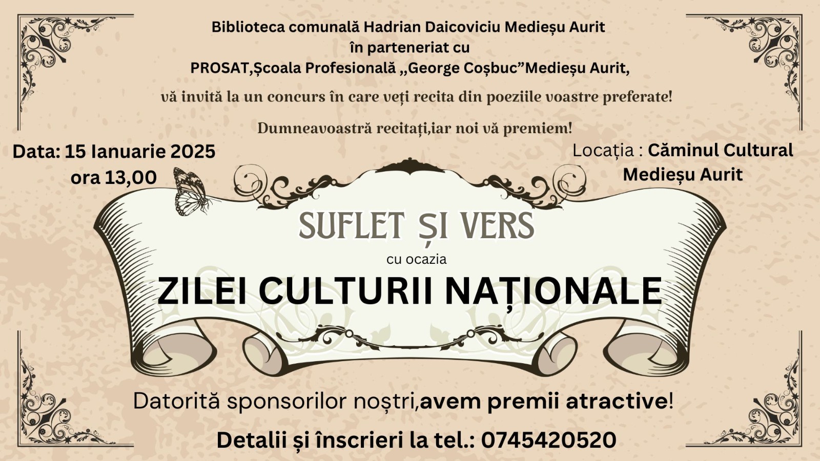 INEDIT. Concurs destinat tuturor, de Ziua Culturii Naționale, în Medieșu Aurit