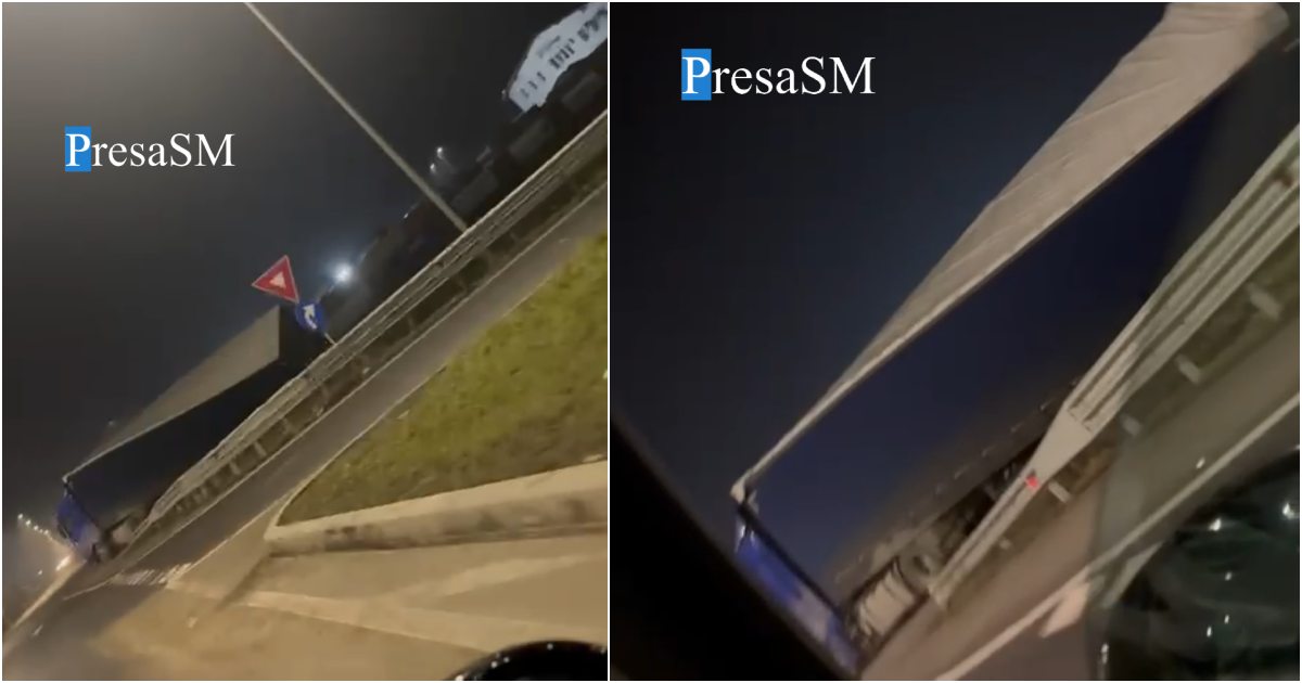 VIDEO. Accident rutier în municipiul Satu Mare: un TIR a alunecat în afara carosabilului