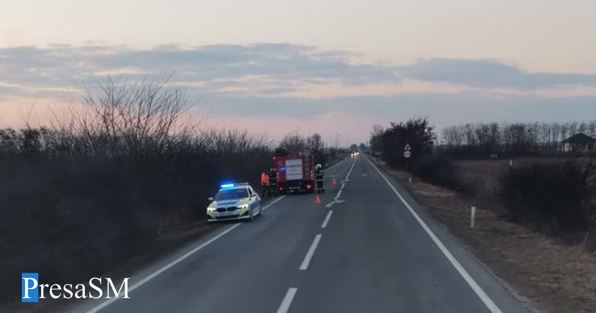 FOTO. O mama și fiica sa au ajuns cu mașina în șanț, în județul Satu Mare. Polițiștii explică cum s-a petrecut accidentul