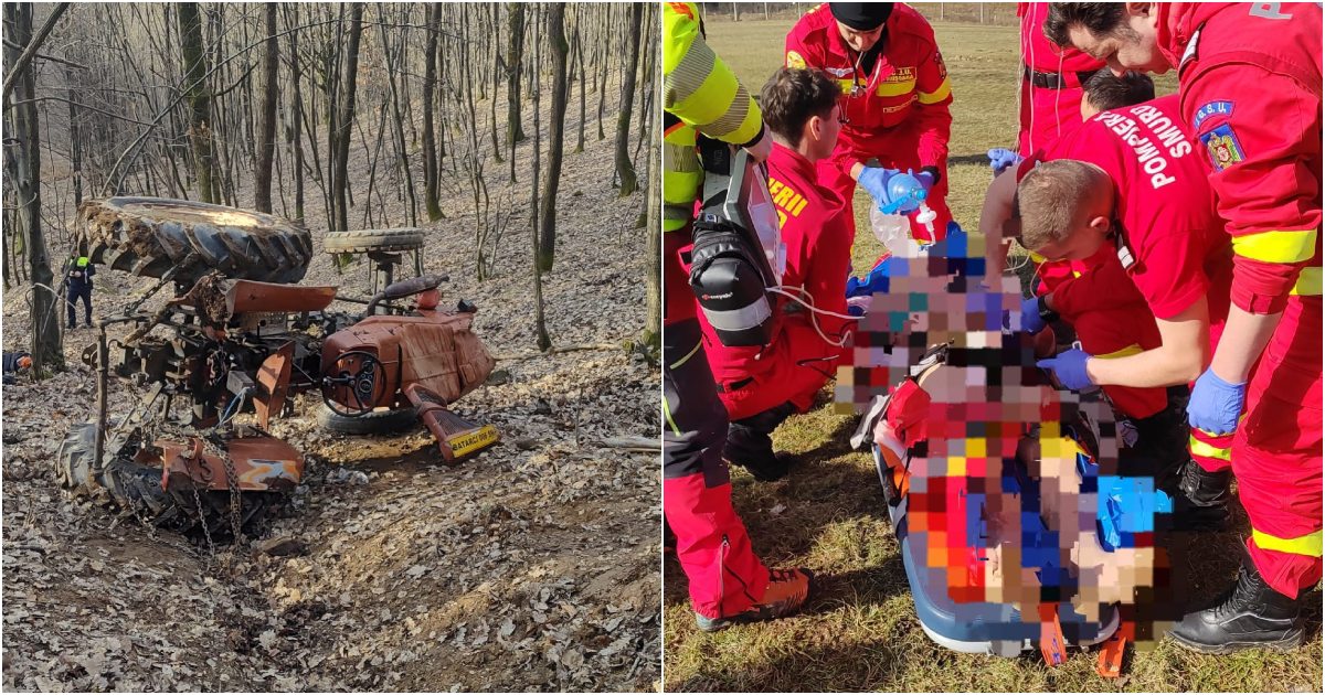 FOTO/VIDEO. Cum s-a petrecut accidentul din Batarci. Bărbat prins sub tractor, transportat cu elicopterul la spital