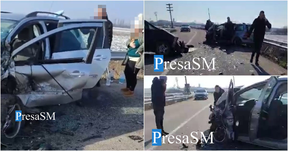 FOTO/VIDEO. Un nou accident foarte grav în județul Satu Mare! Multiple victime, coliziune frontală