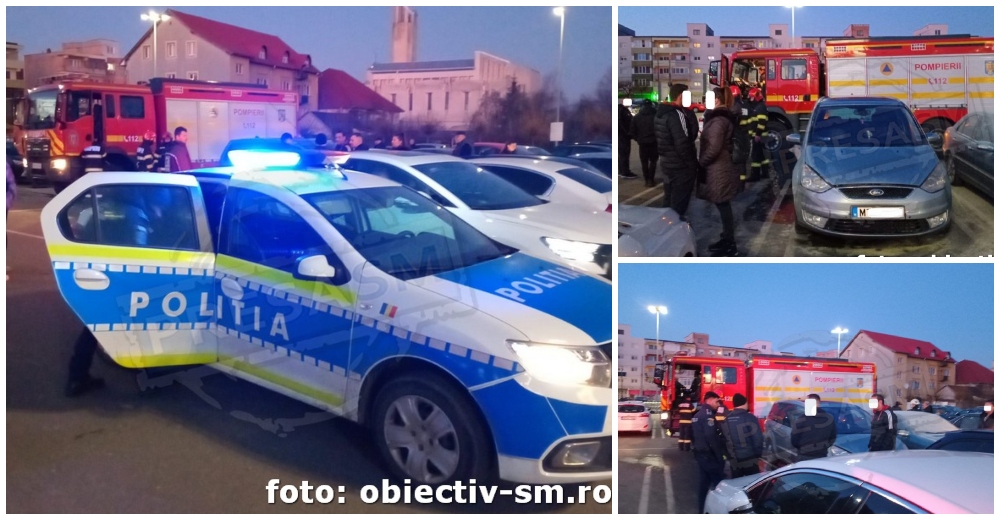 FOTOGALERIE. Alertă în parcarea Kaufland din Carei. Poliția și Pompierii au intervenit de urgență