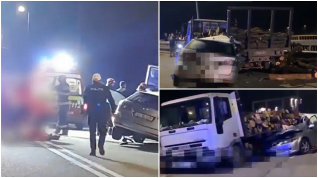 FOTO. Accident cumplit în țară. O femeie de 42 de ani a murit după ce maşina s-a izbit de un camion plin cu lemne
