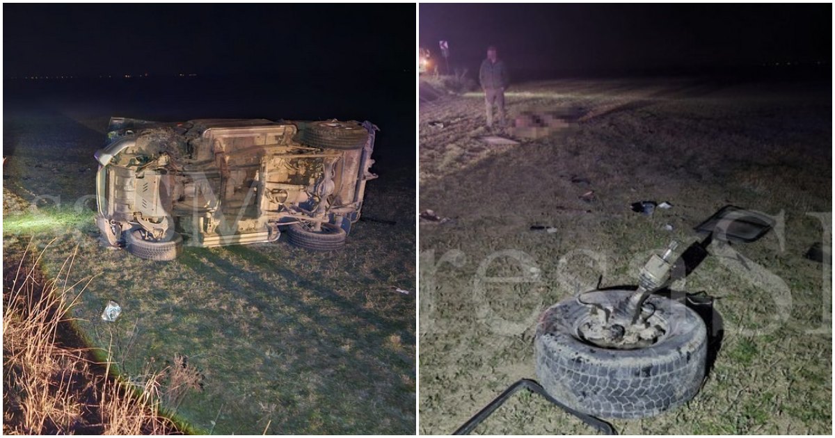 FOTO. Accident mortal în județul Satu Mare! Tânăr aruncat din mașina răsturnată pe câmp