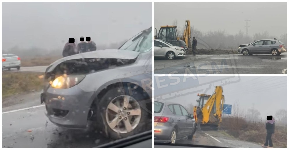 FOTO. Un șofer începător din Satu Mare, victima unui buldoexcavatorist. I-a apărut direct în față