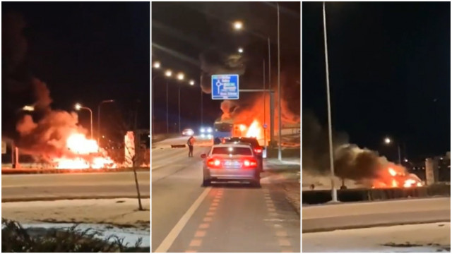 FOTO. Şofer carbonizat în urma unui accident înfiorător în țară. Maşina lui a luat foc după ce s-a izbit de un autobuz, pe contrasens