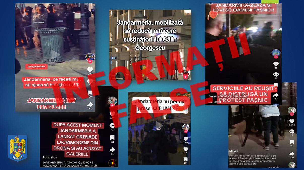 Campanie de dezinformare pe Tik Tok și Facebook, despre protestul de aseară. Poliția Română: "Manipuleze cetățenii prin propagarea de informații false"