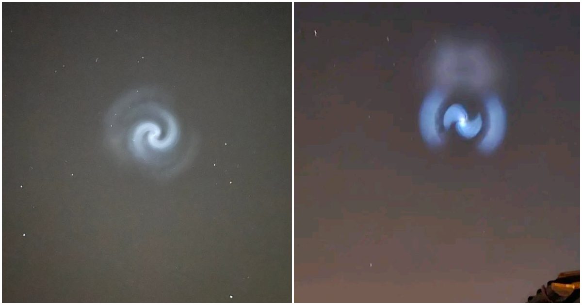 FOTO. Fenomen luminos şi neobişnuit vizibil aseară pe cerul României. Spirala strălucitoare a apărut pe cer după lansarea unei rachete SpaceX