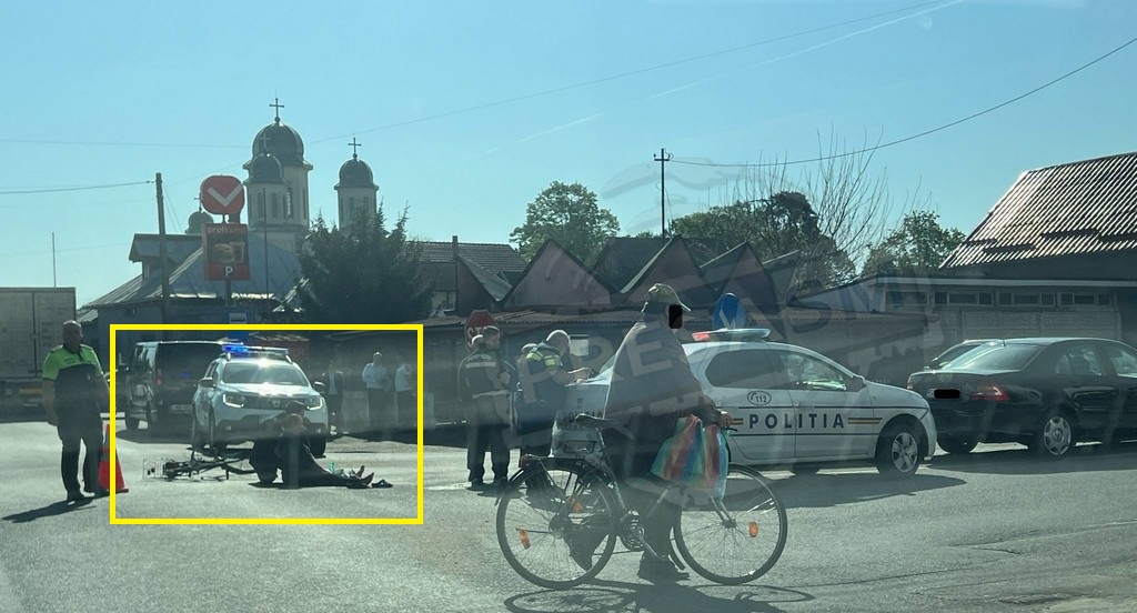 FOTO. Cum s-a produs accidentul de astăzi: biciclistă lovită de o mașină, în Livada, pe DN19