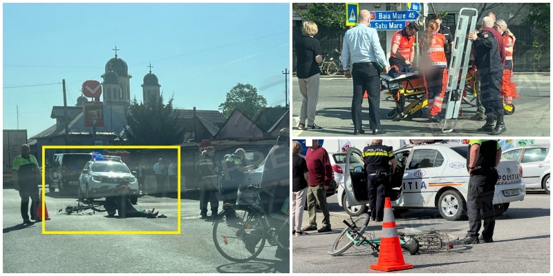 FOTO. Accident grav, astăzi, pe DN19, în Livada. Biciclist lovit de o mașină