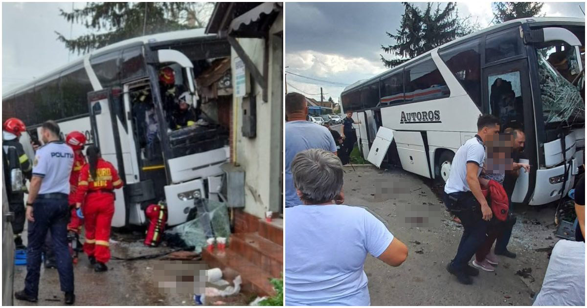 FOTO/VIDEO. Accident mortal pe DN 19 Satu Mare - Oradea. Șoferul a intrat cu autocarul într-o casă. Alte două persoane au ajuns la spital