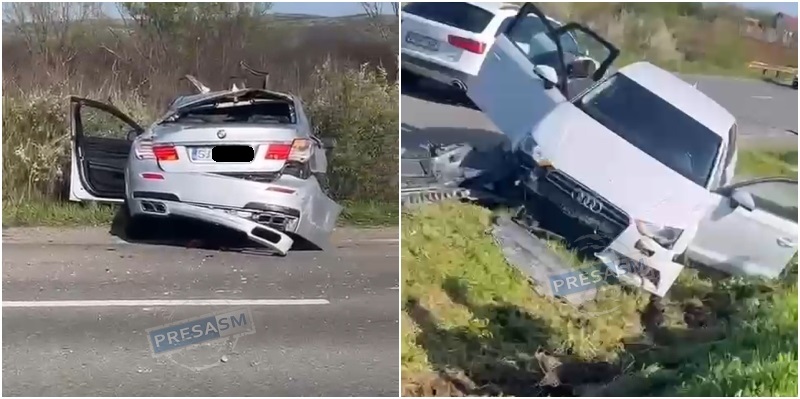 VIDEO. Accident în județul Satu Mare: AUDI vs BMW! Ambele au ajuns în șanț