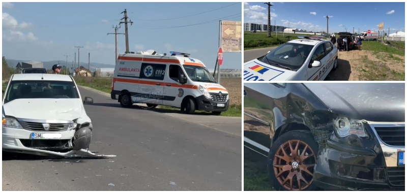 FOTO/VIDEO. Accident în județul Satu Mare. Coliziune între 2 mașini, mai multe persoane implicate