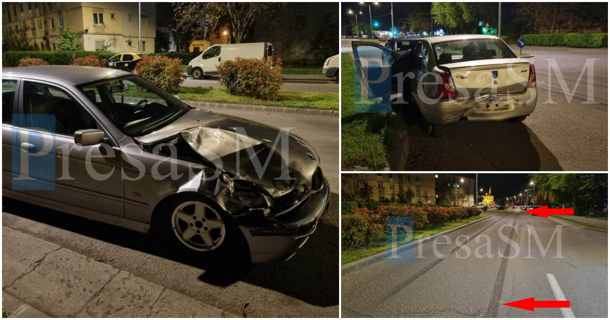FOTO. Tânăr cu BMW, accident lângă Spital, în Satu Mare. Viteză mare, un cuplu și-a văzut moartea cu ochii