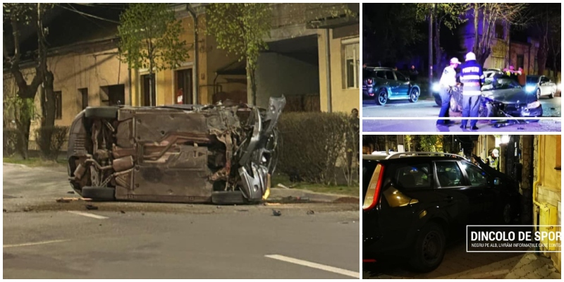 FOTO. Accident în lanț în Satu Mare: Patru mașini avariate, una răsturnată