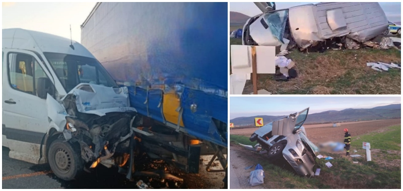 FOTO. 3 morți și 5 răniți, după un accident cumplit între un microbuz și un camion
