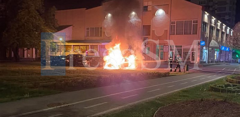 FOTO. Sătmărean arestat după ce a dat foc mașinii soției sale