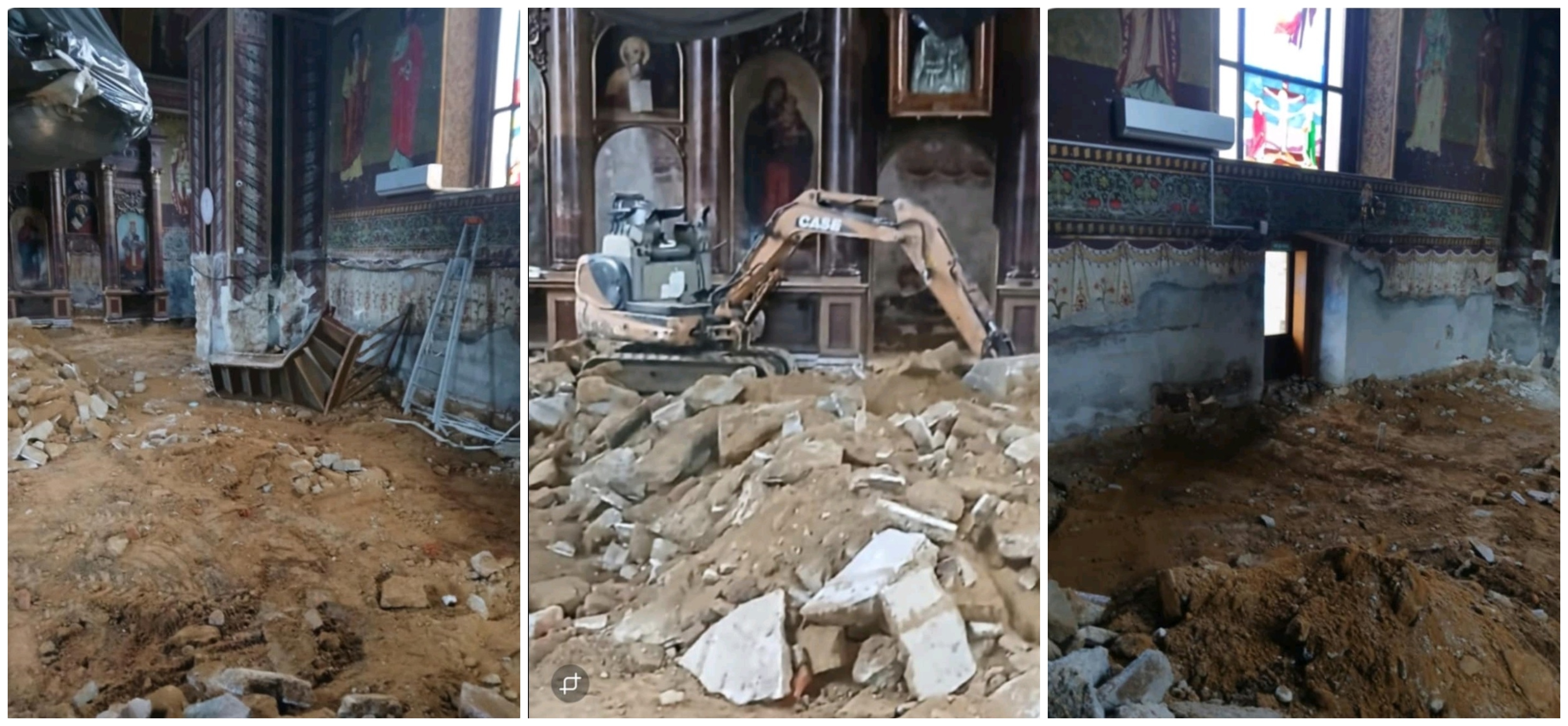 FOTO. Scandal la Bixad: Buldozer în Biserica Ortodoxă Monument Istoric. S-a lăsat cu plângeri penale