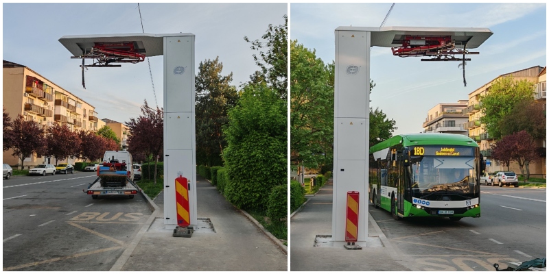 FOTO. Transurban electrificat! S-au montat noile stații pentru încărcarea autobuzelor electrice
