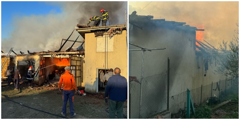 FOTO. Incendiu în județul Satu Mare. Acoperișul unei case, cuprins de flăcări. Arde și anexa. Mobilizare a pompierilor