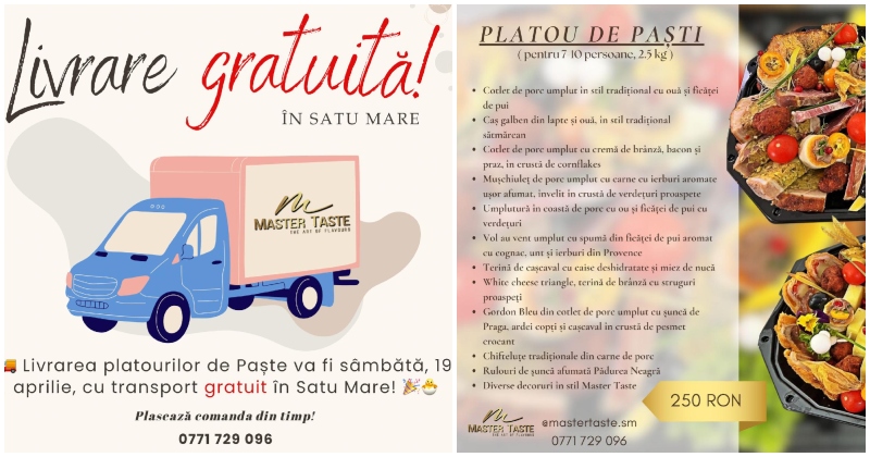 FOTO. Platouri delicioase de Paște cu livrare gratuită în Satu Mare! Comenzi până pe 17 aprilie